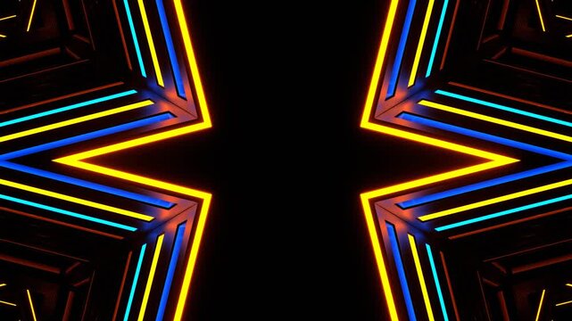 Orange and Blue Neon Motion Effect Kaleidoscope Background VJ Loop in 4K
