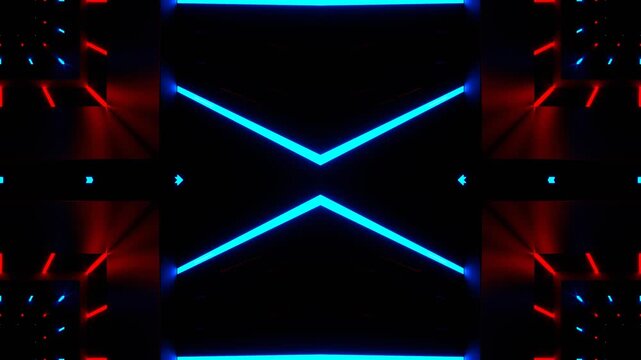 Squares with Red and Blue Neon Lines Kaleidoscope Background VJ Loop in 4K