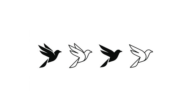 Minimalist bird line art and silhouette vector set with abstract elegant flying hawk logo icons