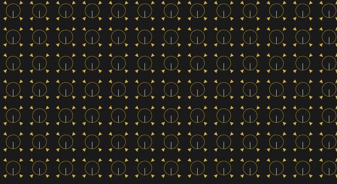 Minimalist rotating clock face pattern motion animation background, with gold accents