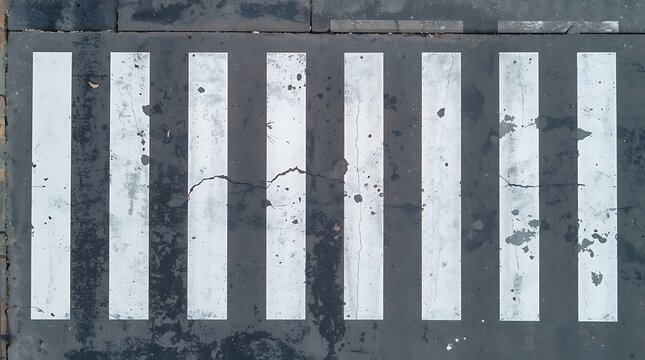 Aerial View of a Worn Pedestrian Crossing on an Asphalt Road.