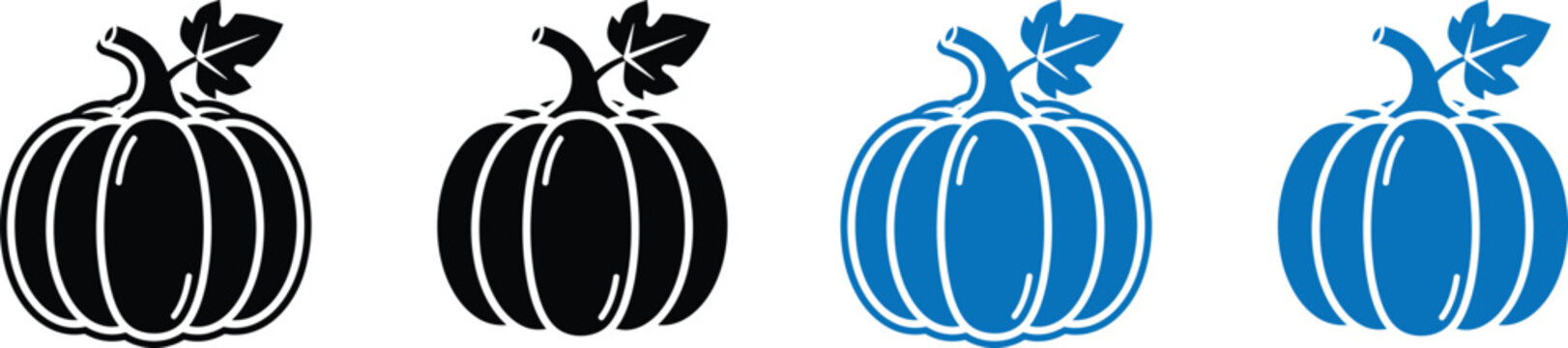Four stylized pumpkins in black and blue for fall or Halloween designs