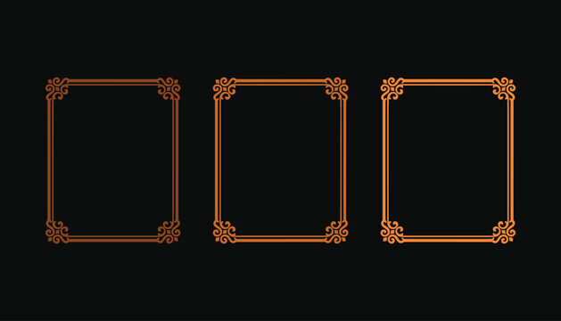 Three orange ornate frames on black background decorative vector illustration