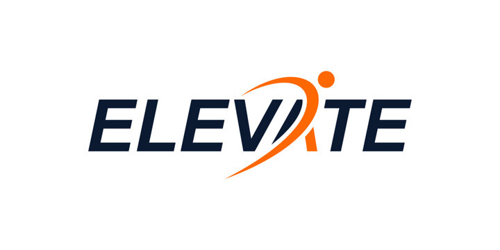 Typography text elevate with human people for leadership logo design