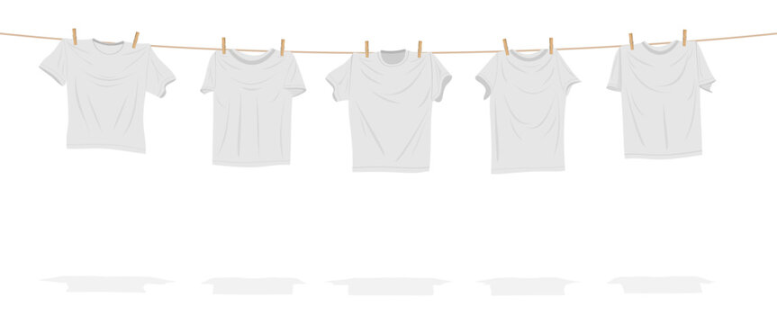 drying clothes on a rope with clothespin vector illustration isolated on white background.