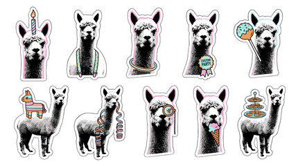 Obraz premium Collection of illustrated alpacas with different expressions and accessories