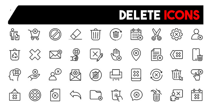 Delete Icon Trash Cancel Throw Undo Remove Button Discard Set Denied Wrong Bin Reusing Collection Waste Stop Error Erase.