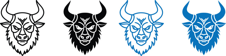 Fototapeta premium four bison heads in different colors and line styles for branding