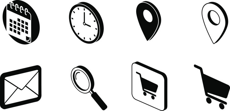 Black and white icons of business and navigation