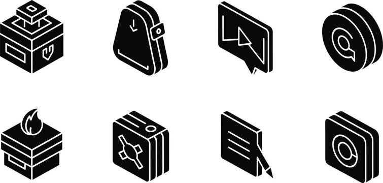 Black icons of various computer symbols