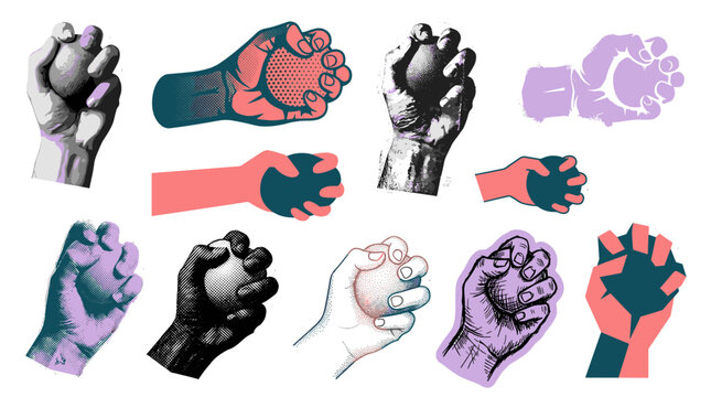 Collection of illustrated hands in various colors and gestures