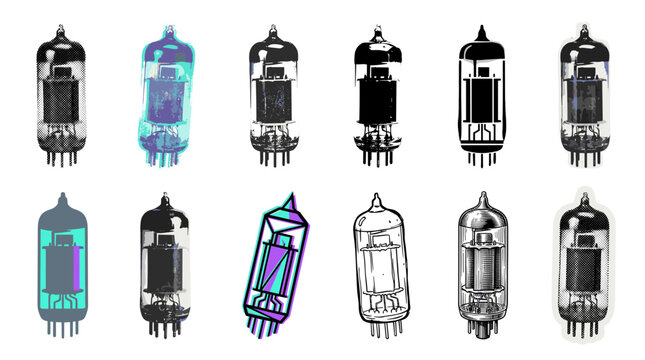 Collection of vintage vacuum tubes and electronic components