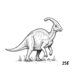 Fototapeta premium Detailed Pencil Sketch Drawing of a Parasaurolophus Dinosaur.
