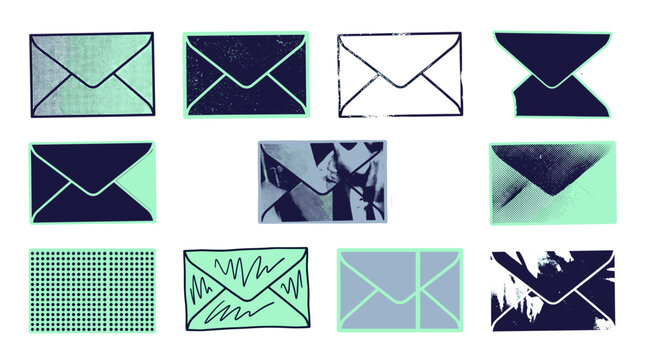 Collection of various email envelopes and icons representing communication and messaging