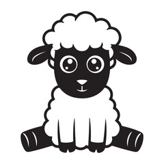 Fototapeta premium Minimalist black and white sheep vector icon with fluffy wool and cute eyes for animal character design and logo branding