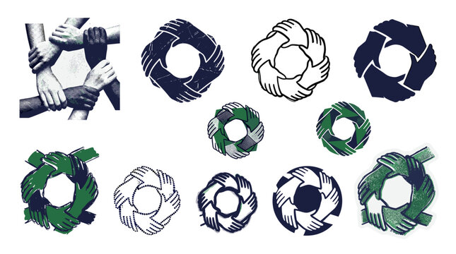 Collection of various circular rope knots and loops in different colors and styles