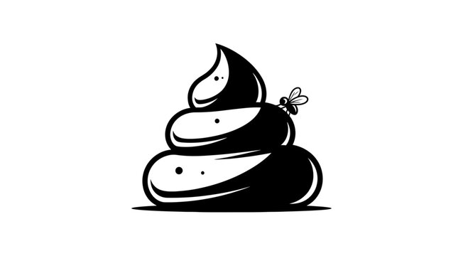 A black and white vector illustration of a prank fake ice cube with a smiling face and a fly on top.