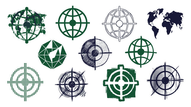 Collection of various tactical and military crosshair and scope reticle icons