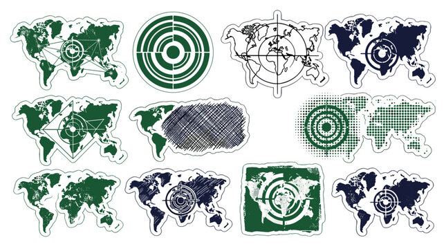 Collection of world maps and globes with different styles and color schemes for geography
