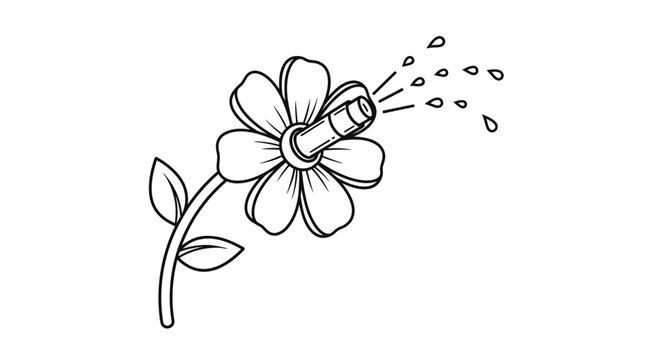 Black and white vector illustration of a prank hand buzzer surprising a flower