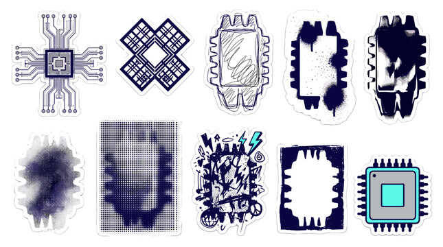 Collection of computer chips and microprocessors with various designs and layouts