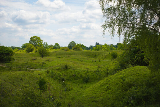 Barnack, Cambridgeshire, England, UK - June 16 2026: Barnack Hills and Holes Nature Reserve Landscape view over the hilly and undulating surface