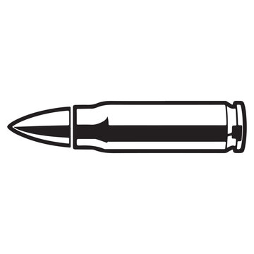 Rifle bullet cartridge vector illustration with black outline for ammunition and firearm design