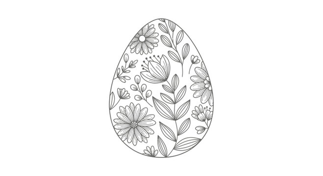 A minimalist egg illustration features flowers and leaves on its surface