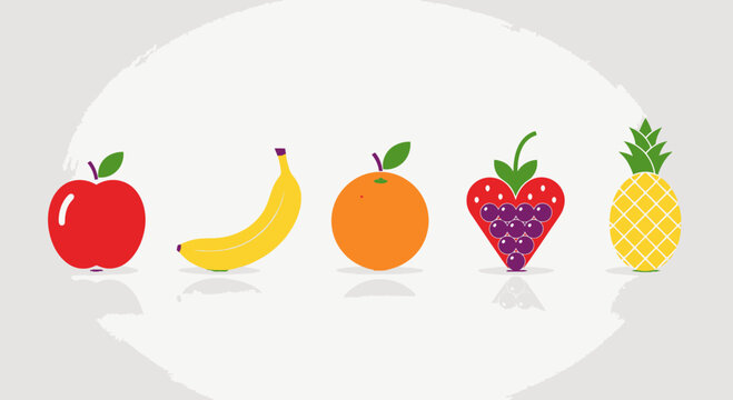 Vibrant illustration of fruit arranged in a line on a minimalist background