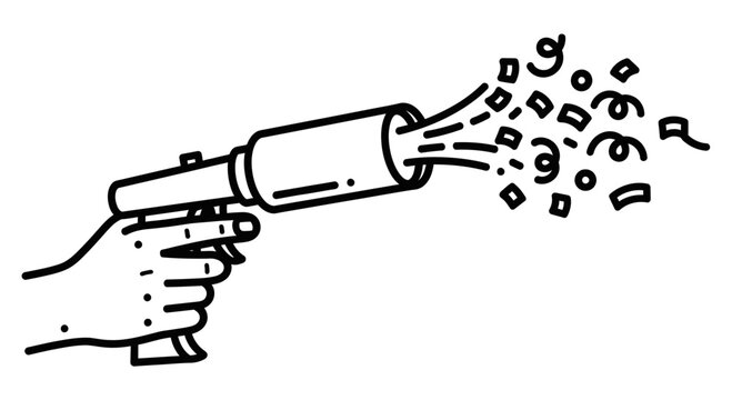 A hand holds a prank exploding spring toy releasing confetti