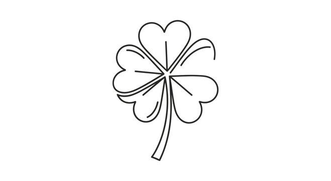 A minimalist line drawing of a four-leaf clover depicted in a simple black and white vector illustration style