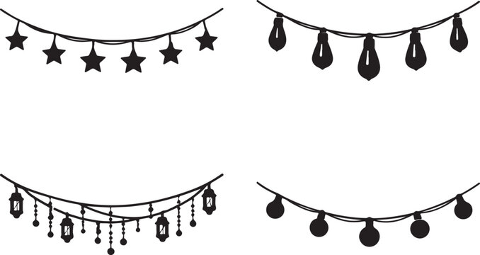String lights set featuring decorative bulbs for celebrations on a white background