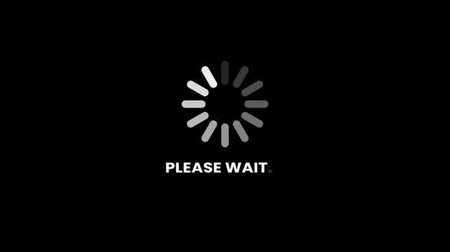 Please Wait Loading Circle on transparent background with alpha channel. Loading wheel dots spinning with please wait text looped animation. please wait text icon loading bar animation video.