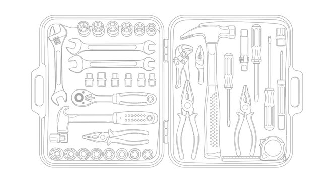 A collection of various tools neatly organized inside an open toolbox