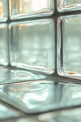 A close-up view of a glass block wall with intricate details vertical frame