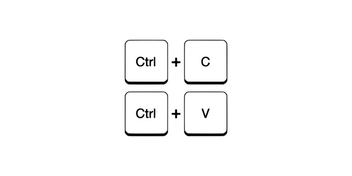 Keyboard Keys Showing Ctrl + C and Ctrl + V Commands for Copying and Pasting Featuring C, V, Copy with Paste and Shortcut Elements for Computer