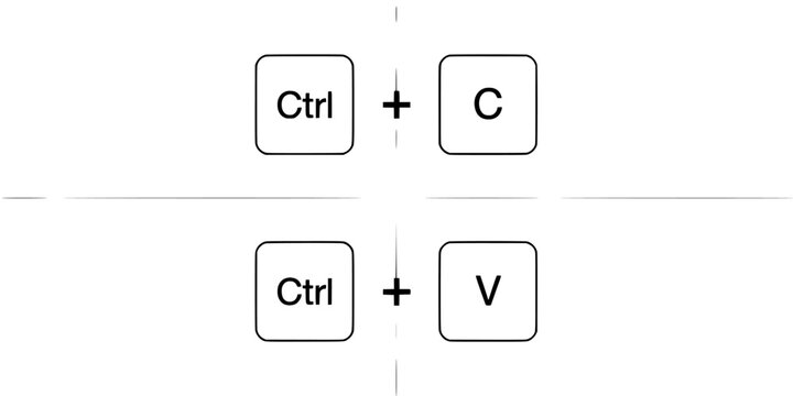 Keyboard Key Set Showing Ctrl+c and Ctrl+v for Copy and Paste Shortcuts in Computing, Technology and User Interface Workflows