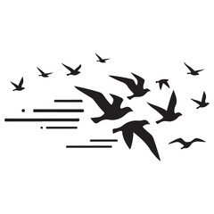Fototapeta premium Black bird flock silhouette vector with motion lines for migration and wildlife design