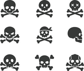 Obraz premium halloween skull and crossbones silhouettes collection vector illustration