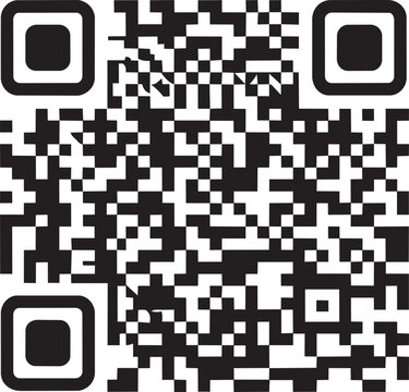Monochrome QR code matrix with corner markers on white background