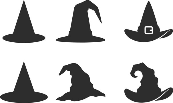 Set of witch hats silhouettes for halloween