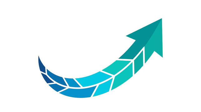 Gradient arrow, curved arrow, blue green arrow, growth symbol, vector icon isolated on White Background eps