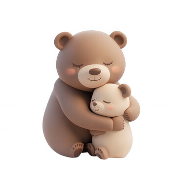 Cute cartoon bears embracing showing love family bonding and friendship on a transparent background