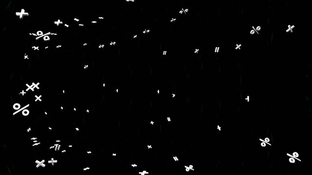 10 seconds math mathematical plus minus divide multiply flying at you in a tunnel from the left animation screensaver visualizer motion graphics HD video black background seamless