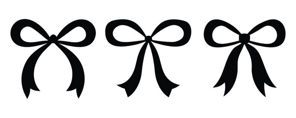 Obraz premium Set of black silhouette gift bows vector illustration. Invitation, banners, gift cards, congratulation vector