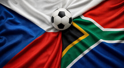 Naklejka premium Stunning Czechia and South Africa Flags with Soccer Ball for 2026 Match