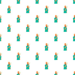 Fototapeta premium Man covering mouth checking his breath as a flat cartoon seamless pattern