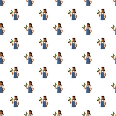 Fototapeta premium Woman builder character holding a drill, creating a repeating pattern