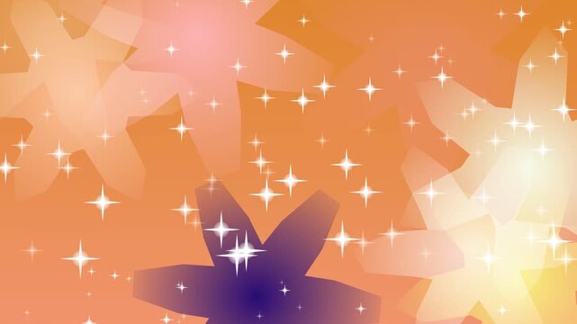 orange background with white sparkles and geometric shapes