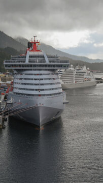 Modern luxury cruiseship cruise ship liner Brilliant Lady in port of Ketchikan, AK during summer Alaska wilderness adventure Last frontier landscape nature scenery cruising
